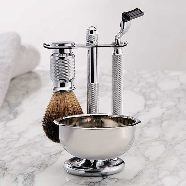 Classic Celebrations Engraved Stainless Steel Shaving Brush Kit