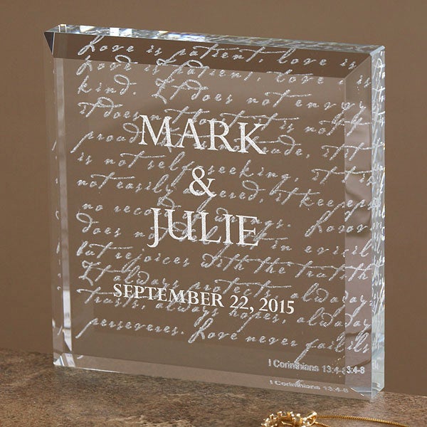 3193   Love Is Patient Engraved 3 D Crystal Sculpture   Keepsake 