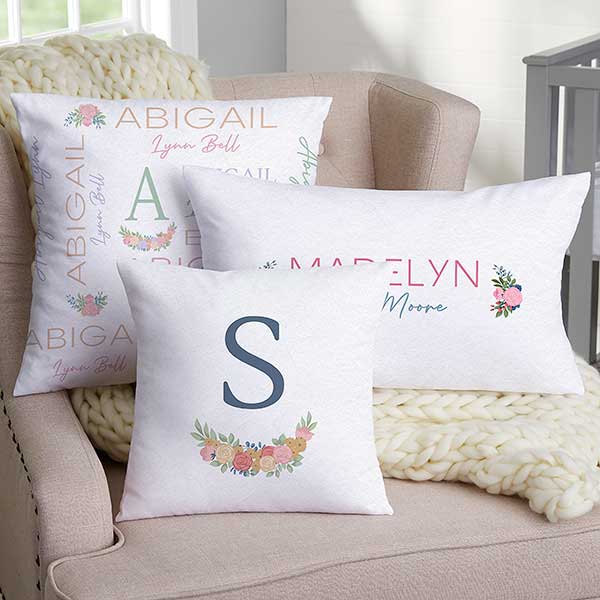 Blooming Baby Girl Personalized Nursery Throw Pillows