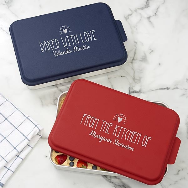 Made With Love Personalized Cake Pan with Red Lid