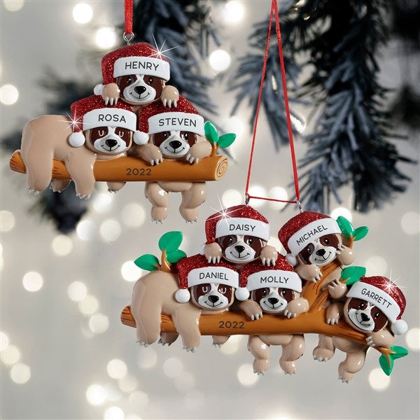 Sloth Family Personalized Ornament - 4 Name