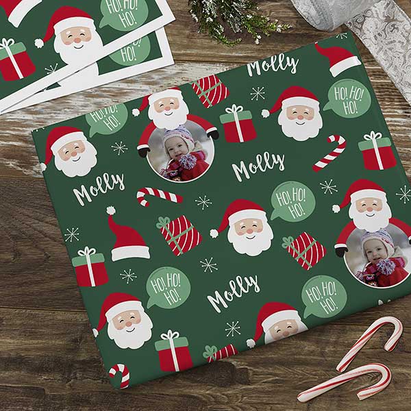 RETRO Santa Claus Holly Christmas Wrapping Paper, Rolled Sheets