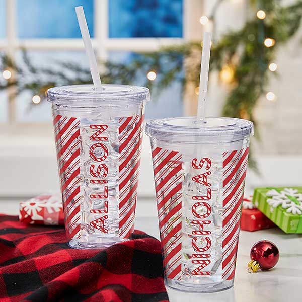 Candy Cane Lane Personalized Acrylic Tumbler with Straw - 32402
