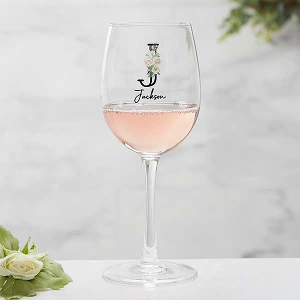 Neutral Colorful Floral Personalized White Wine Glass