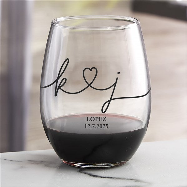 Drawn Together By Love Personalized Wine Glasses - 32434