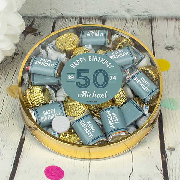 Modern Birthday For Him Personalized Plastic Tin with Hershey's & Reese's Mix - 32455D
