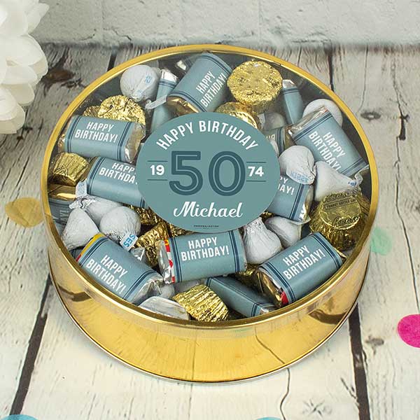 Modern Birthday For Him Personalized Plastic Tin with Hershey's & Reese's Mix - 32455D