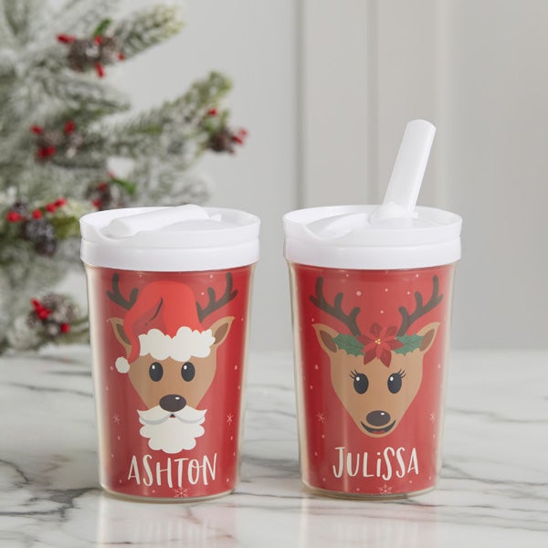 Christmas Moose Personalized Toddler 8oz Straw Sippy Cups