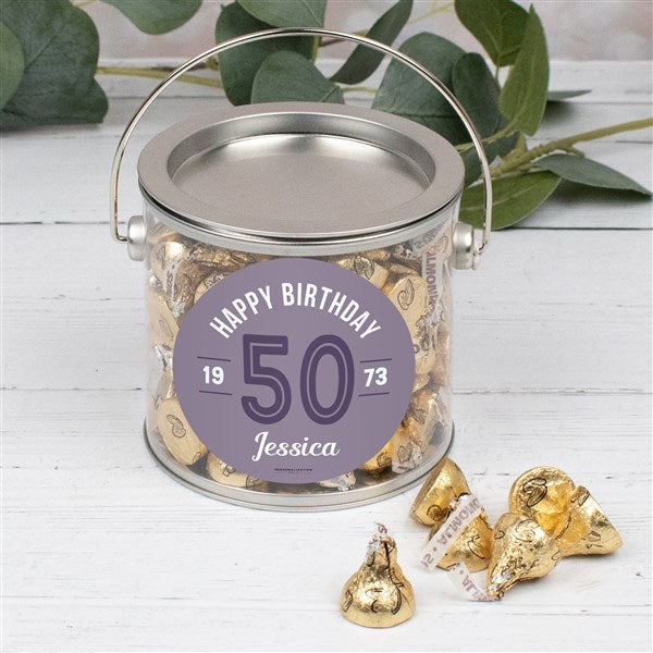 Modern Birthday For Her Personalized Silver Pail with Hershey's Kisses - 32626D