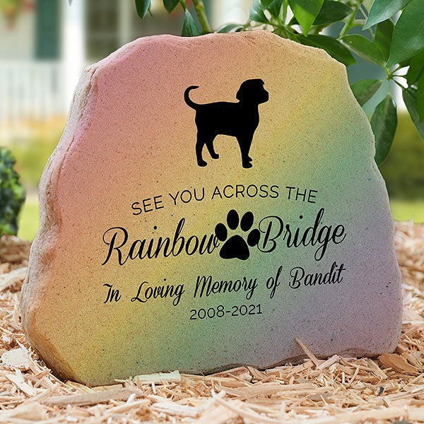 Rainbow Bridge Dog Breed Memorial Personalized Standing Garden Stone