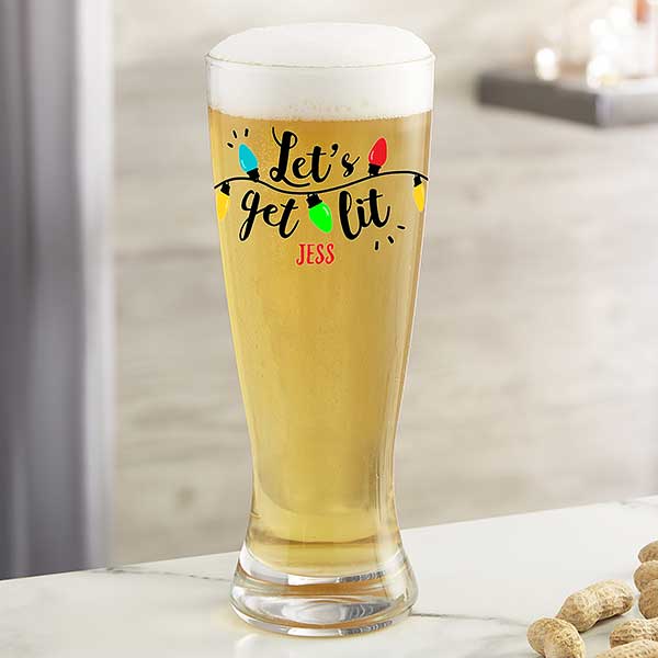 Let's Get Lit Personalized Christmas 16oz Beer Can Glass