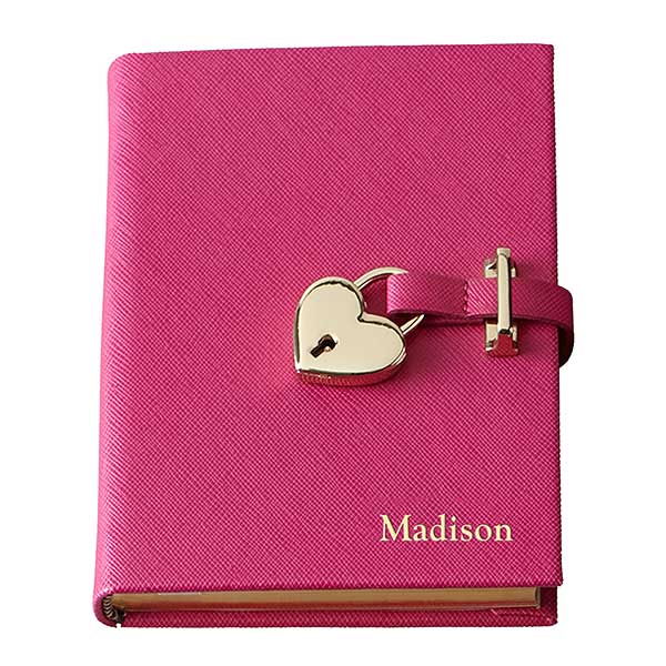 Personalized Leatherette Heart Lock Journal - Pink