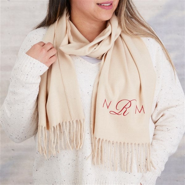 Classic Comfort Embroidered Cashmere Feel Grey Scarf