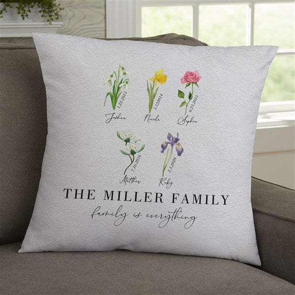 Birth Month Flower Personalized 18x18 Throw Pillow