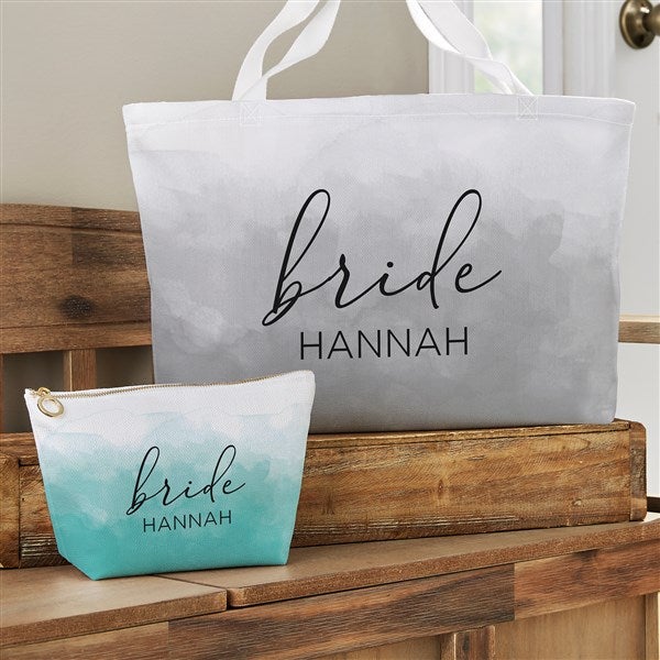 Watercolor Bridesmaid Personalized Makeup Bag