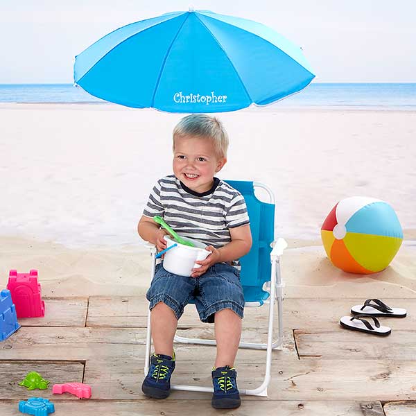 Personalized Kids Beach Chair & Umbrella Set - Blue - 3385-B