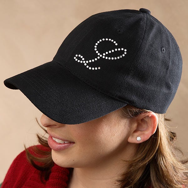 Personalized Rhinestone Monogram Ladies Baseball Cap - Black - 3391