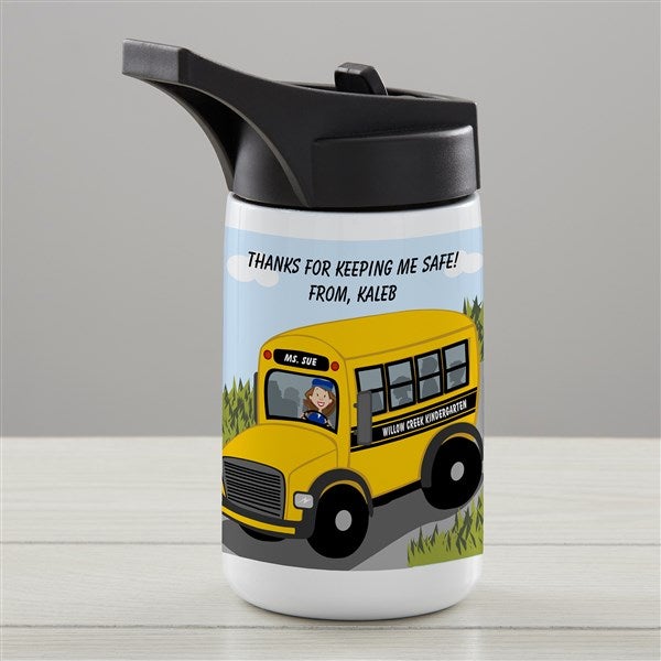 School Bus Kids 12oz Flip Top Water Bottle Personalized 