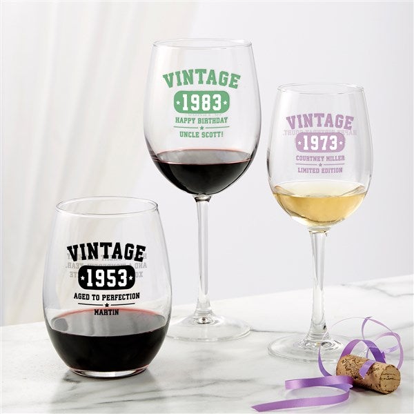 Vintage Birthday Personalized White Wine Glass 