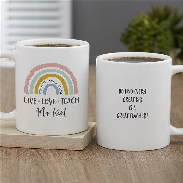 Custom Boho Rainbow Teacher 11oz White Mug, Personalized Valentines Day