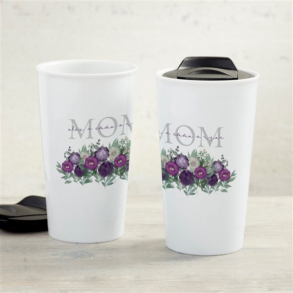 15 oz Tumbler Coffee Mug Travel Cup with Handle & Lid Vacuum Insulated Stainless Steel Mama Bear Mom Mother (Purple)