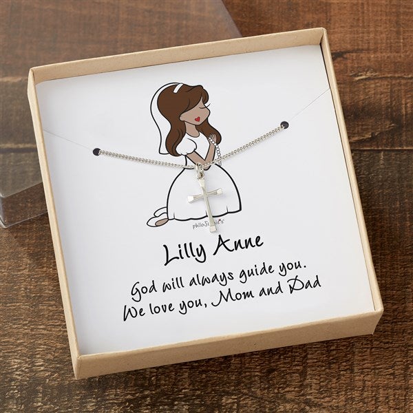philoSophie's Communion Girl Cross Necklace With Personalized Message Card  - 35056