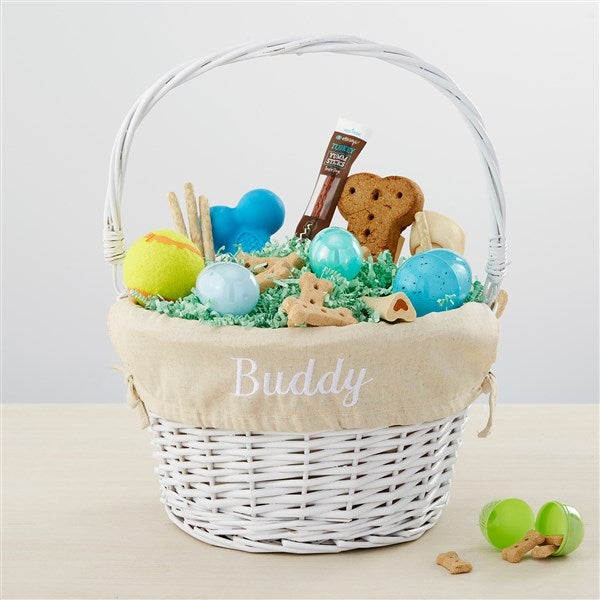 Personalized Dog White Easter Baskets with Folding Handle - 35397