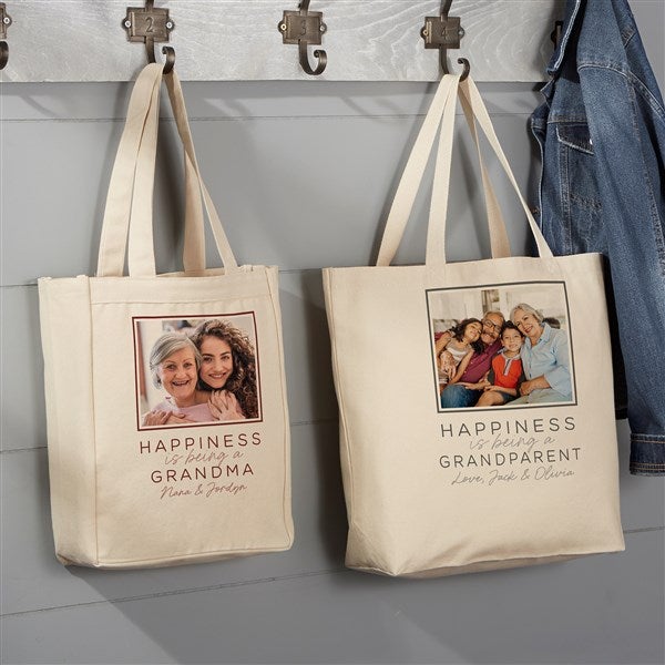 Happiness is Being a Grandparent Canvas Photo Tote Bags