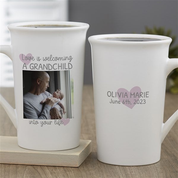Love Is Welcoming A Grandchild Personalized Latte Mug 16 oz.- White