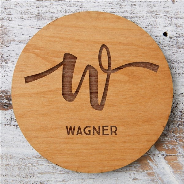 Script Initial Engraved Wood Coaster  - 36559