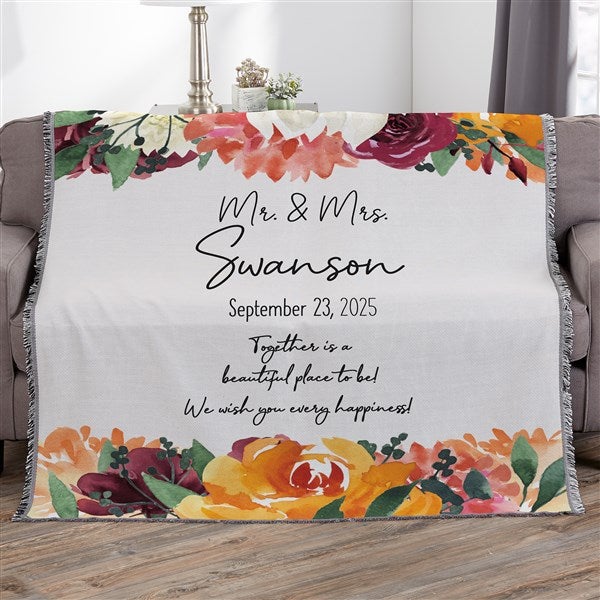 Colorful Floral Personalized Wedding Blankets - 36862