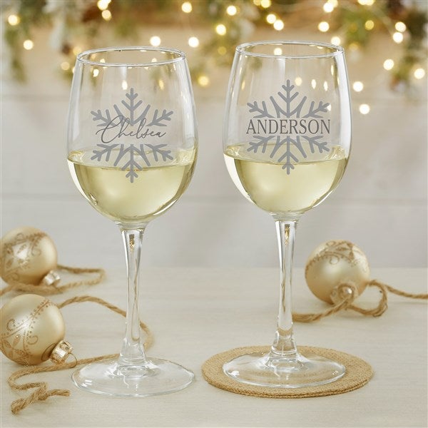 Personalized Wine Glasses - Silver and Gold Snowflakes - 37024