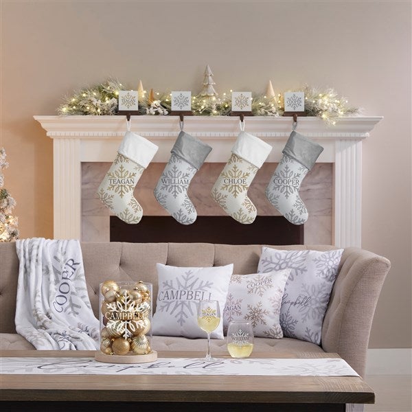 Personalized Stocking Holders - Silver and Gold Snowflakes