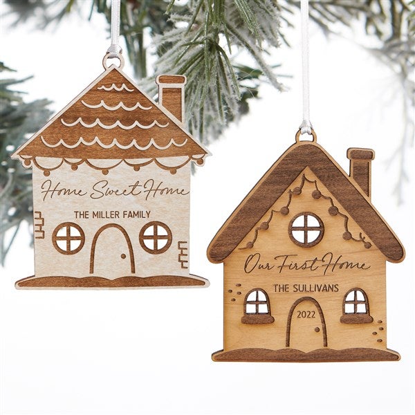 Christmas Cottage Personalized Wood Ornament- Natural