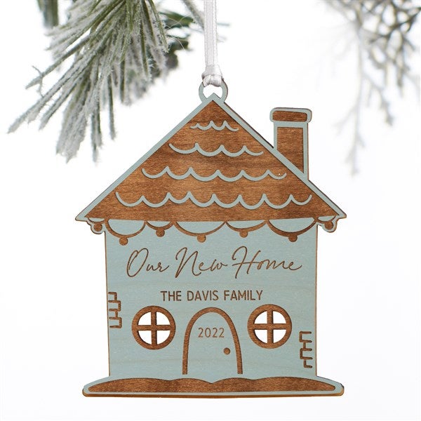 Christmas Cottage Personalized Wood Ornament- Blue Stain