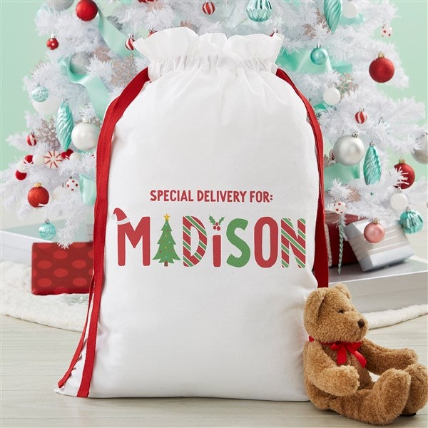 The Joys Of Christmas Personalized Canvas Drawstring Santa Sack  - 37338