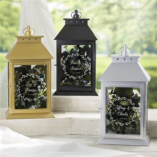 Laurels Of Love Personalized Black Decorative Wedding Candle Lantern