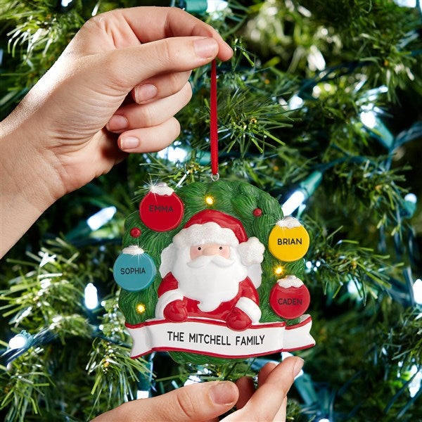 Santa With Wreath Personalized Light Up Ornament