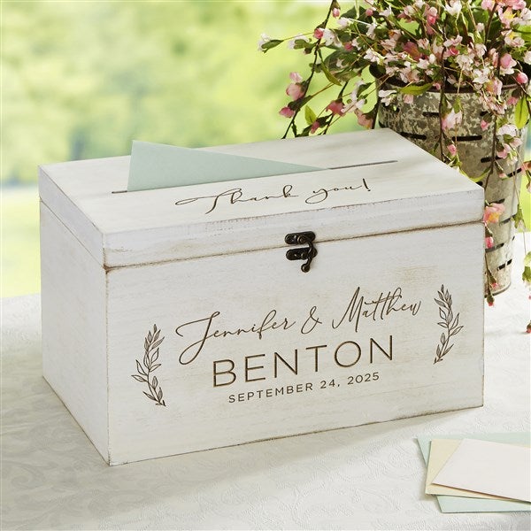 Elegant Couple Engraved Wooden Wedding Keepsake Card Box  - 37840