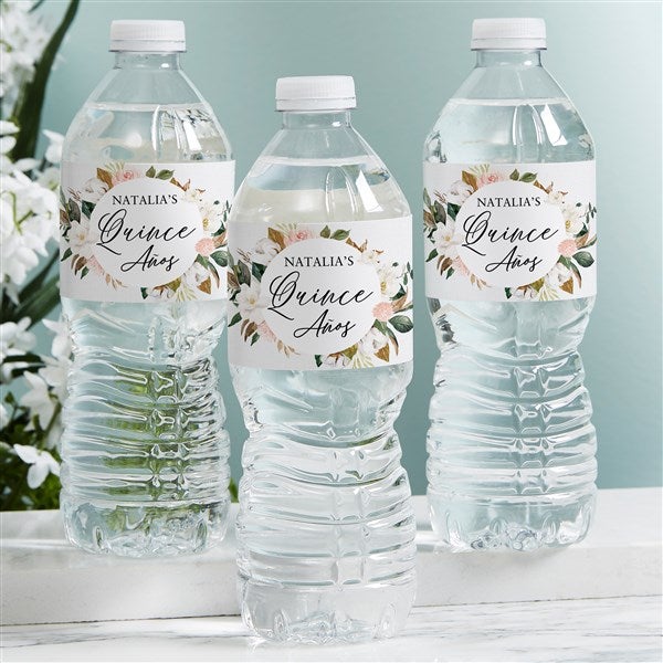 Neutral Colorful Floral Personalized Wedding Water Bottle Labels