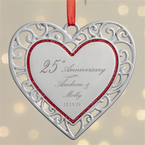 Anniversary Personalized Silver Heart Ornament
