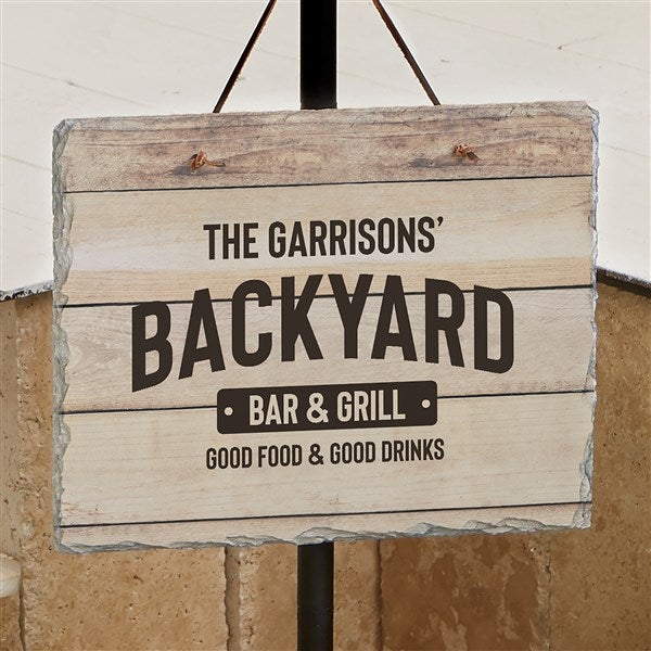 Backyard Bar & Grill Personalized Outdoor Slate Sign  - 38592