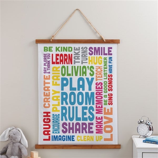 Playroom Rules Personalized Wood Topped Tapestry  - 38983D