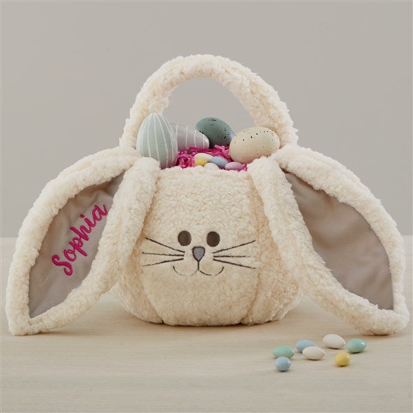 Sherpa Bunny Embroidered Plush Easter Treat Bag