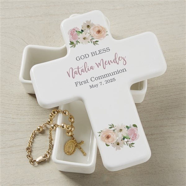 Communion Personalized Cross Box - Floral First - 40270