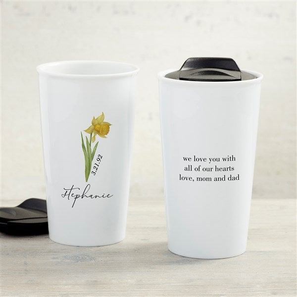 Personalised Name Lilac Floral Travel Mug Coffee Mug Tea Mug Hot