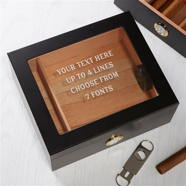Engraved Message Personalized Cigar Humidor - Black - 40968