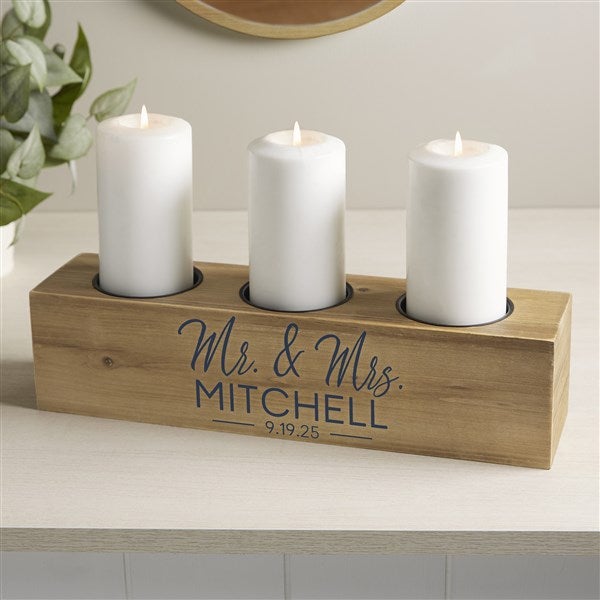 Stamped Elegance Personalized Wedding Wood Candle Holder  - 41033