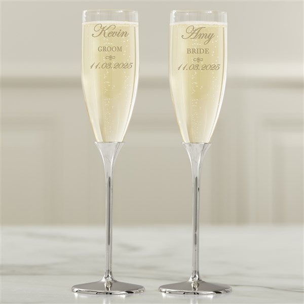 Wedding Couple Personalized Silver Flute Set  - 41190