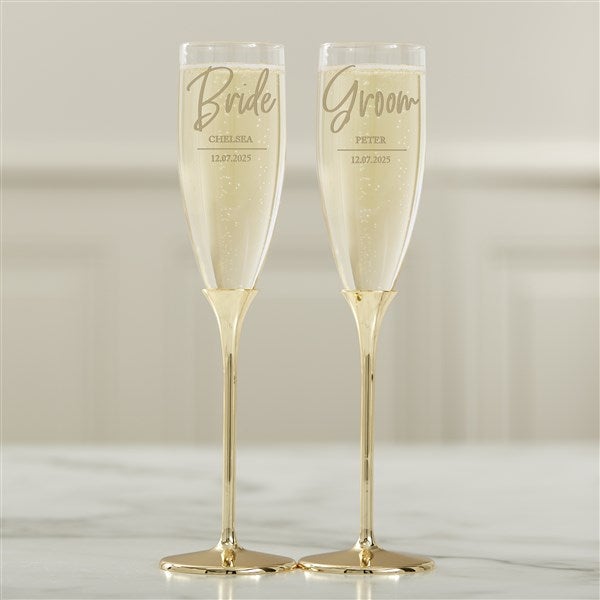 Wedding Title Personalized Gold Flute Set  - 41195